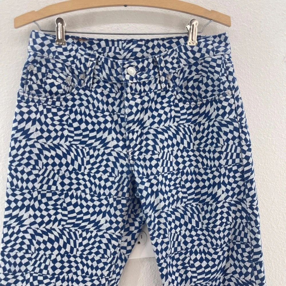 Levi's 501 Jeans Womens‎ 28 Blue White Warped Checkerboard Punk Skater Y2K